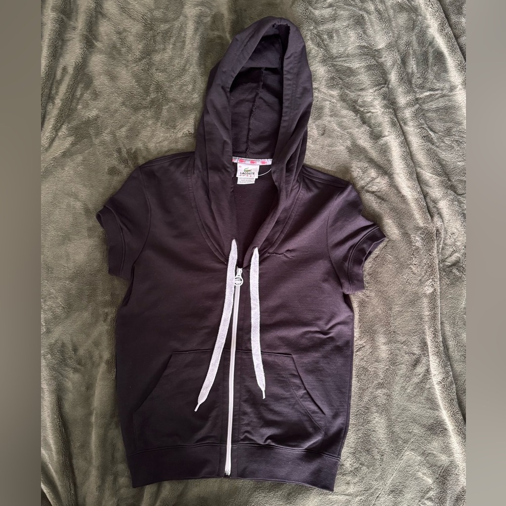 Lacoste Hoodie Mens 40 Black Short Sleeve Full Zip Fleece Sweatshirt